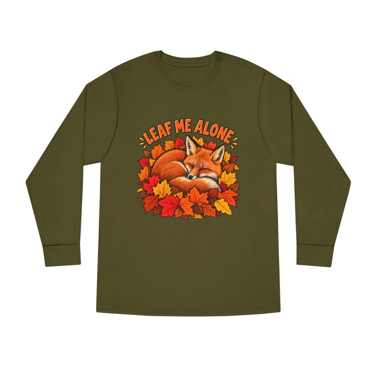 Cute Fox "Leaf Me Alone" Long Sleeve Tee — Autumn Leaves Cozy Shirt