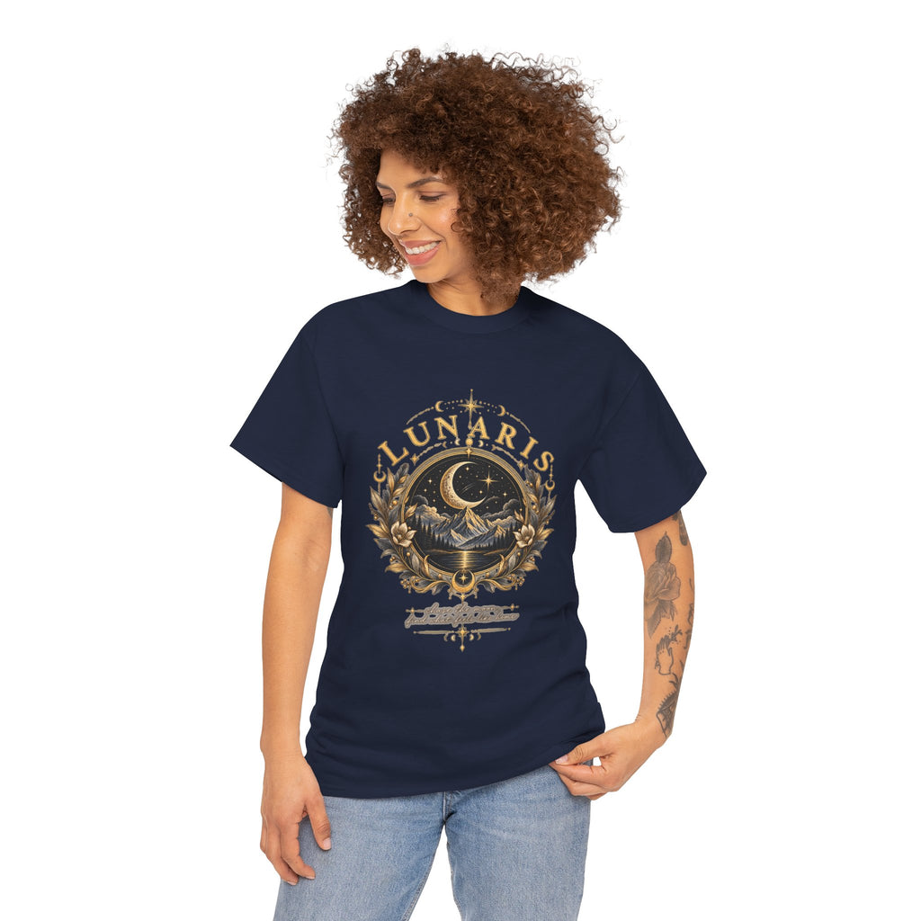 Lunaris Crescent Moon Mountain T‑Shirt — Vintage Celestial Graphic Tee