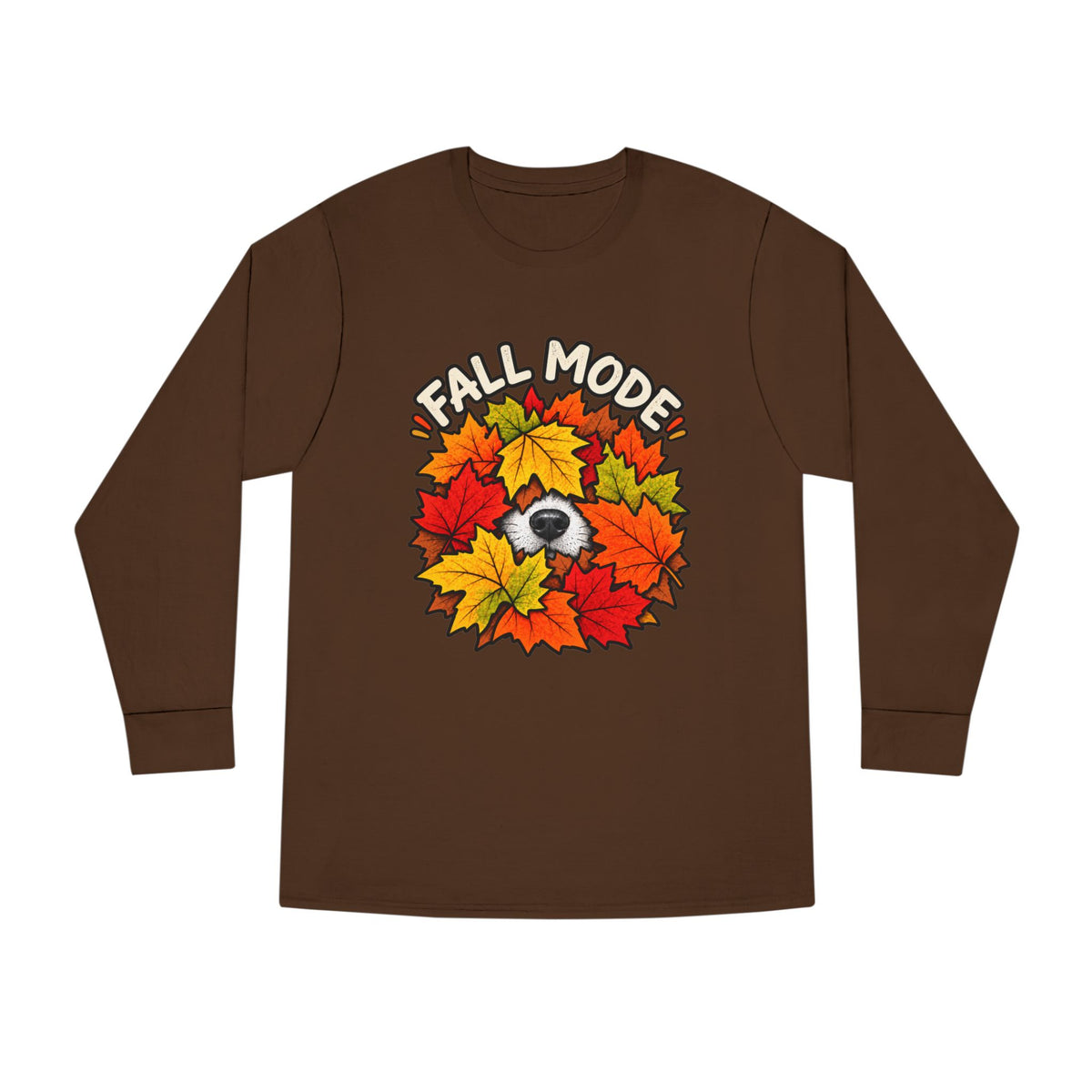 Fall Mode Long Sleeve Tee — Cute Sloth Hidden in Autumn Leaves