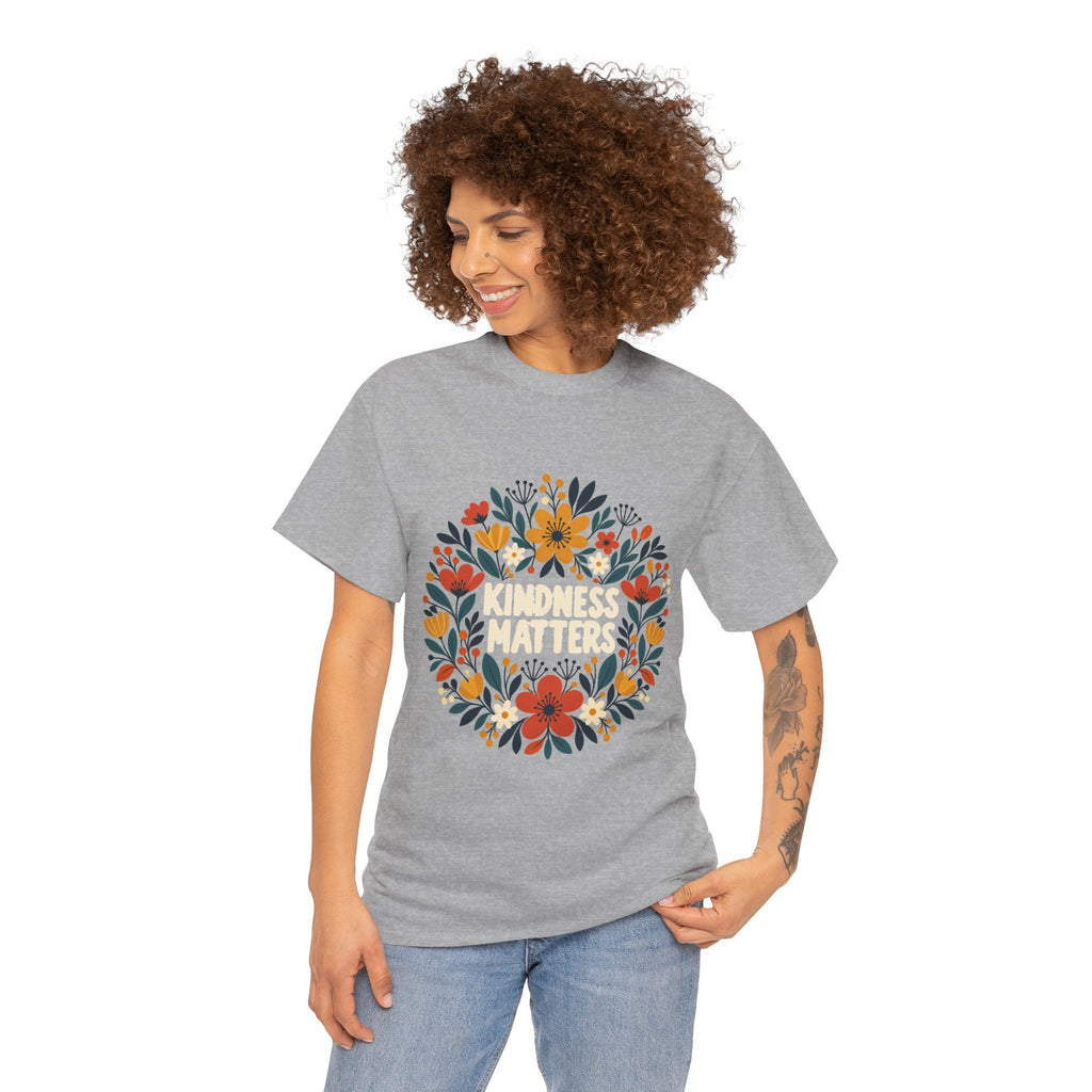 Floral Kindness Tee — 'Kindness Matters' Wreath Cotton T-Shirt