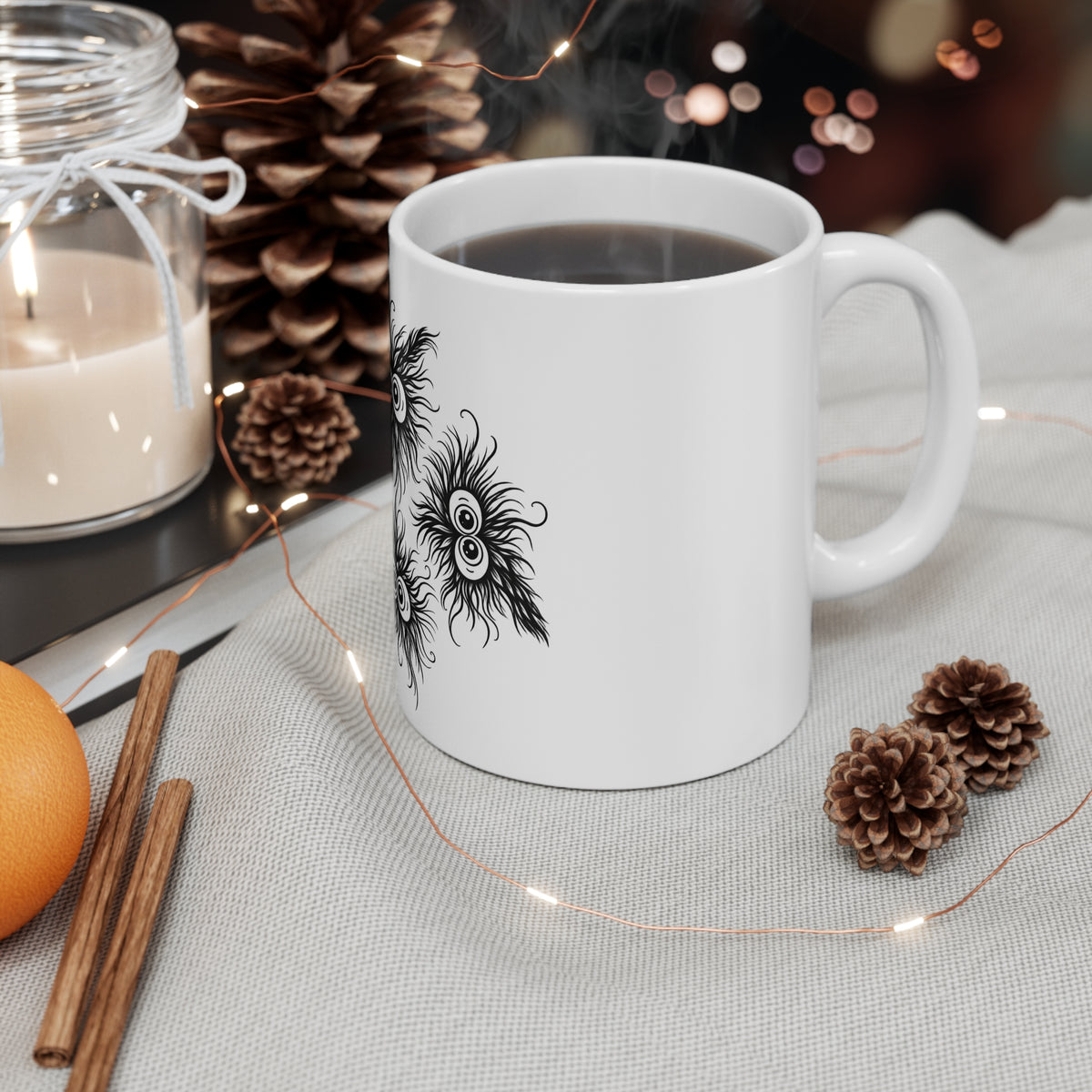Mug — Quirky Fuzzy Monster Eyes 11oz Ceramic Coffee Cup