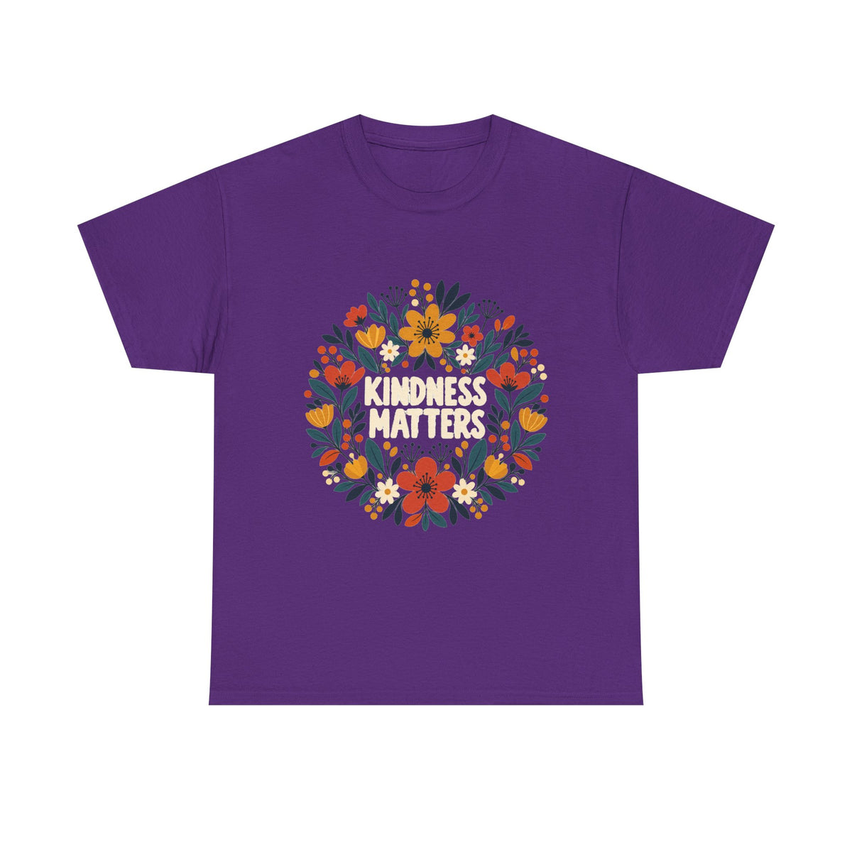 Floral Kindness Tee — 'Kindness Matters' Wreath Cotton T-Shirt