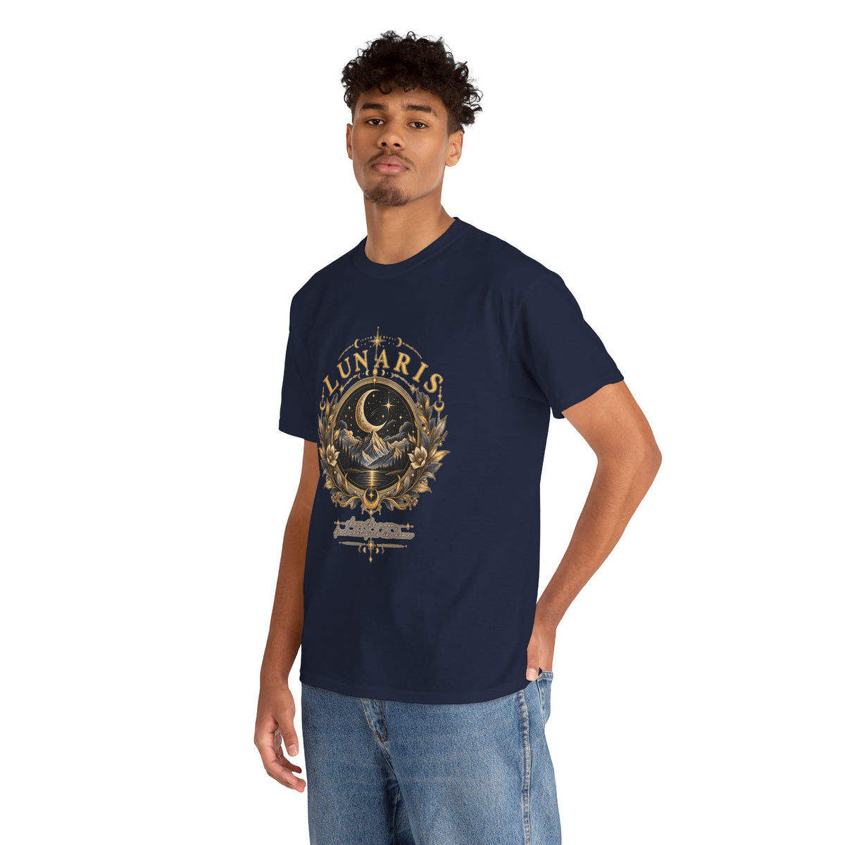 Lunaris Crescent Moon Mountain T‑Shirt — Vintage Celestial Graphic Tee