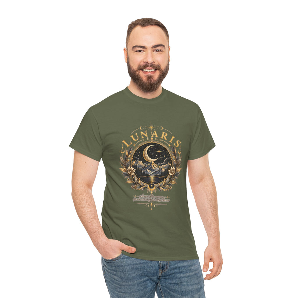 Lunaris Crescent Moon Mountain T‑Shirt — Vintage Celestial Graphic Tee