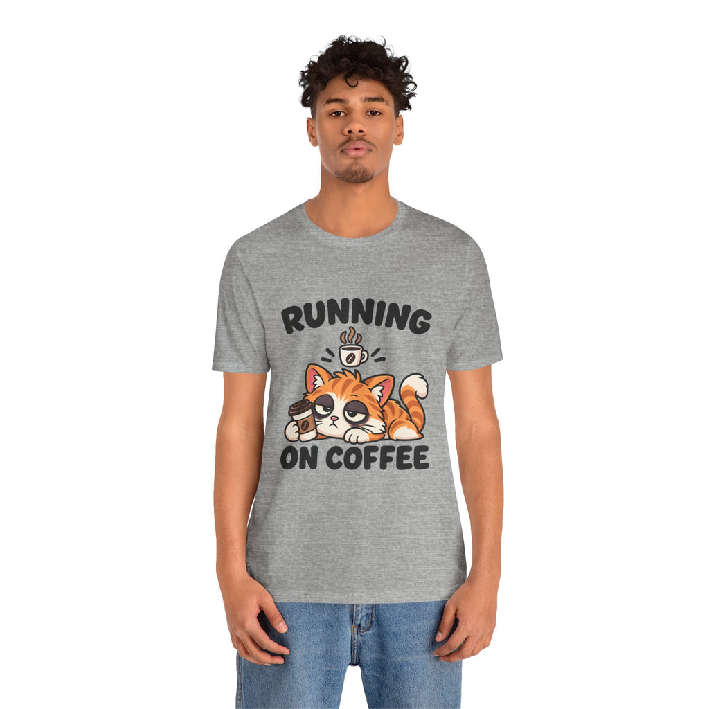 Running on Coffee Cat T-Shirt — Cute Lazy Cat Coffee Tee