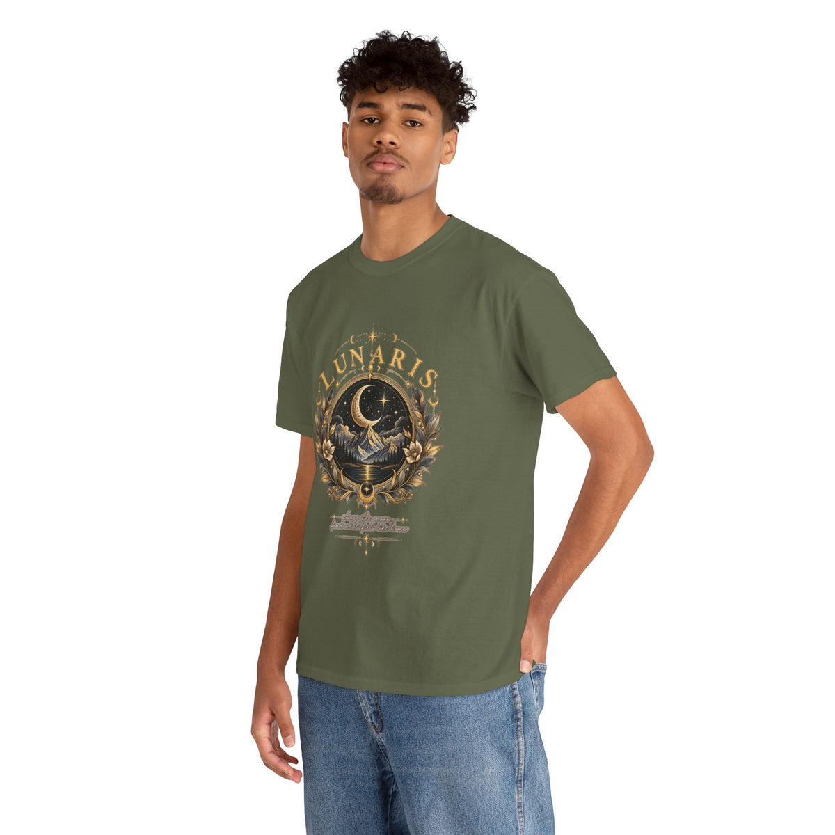 Lunaris Crescent Moon Mountain T‑Shirt — Vintage Celestial Graphic Tee