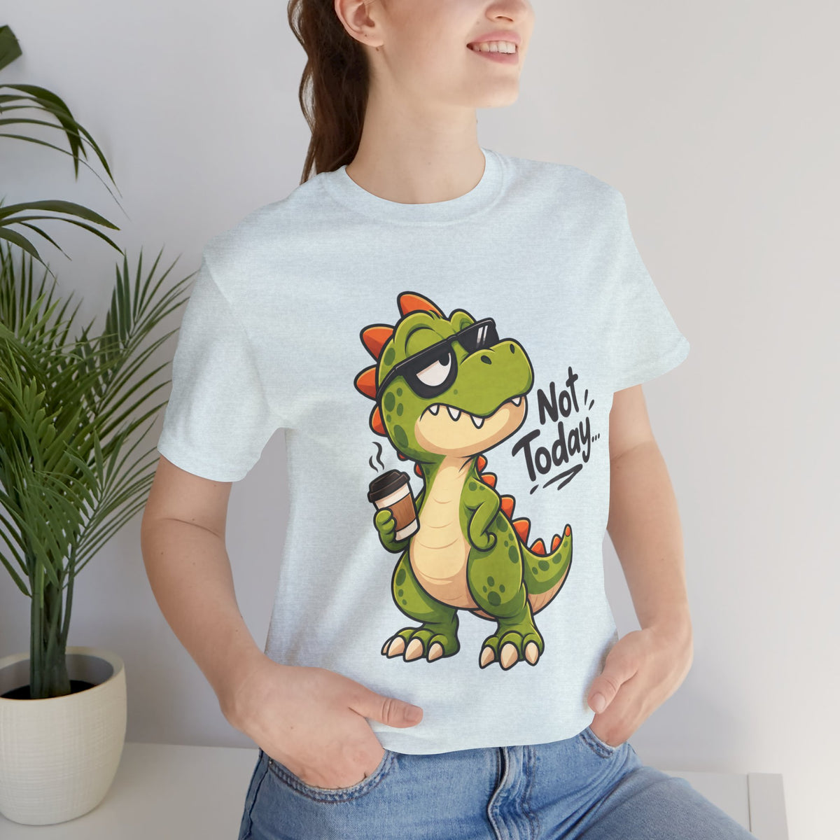 Not Today Dinosaur T‑Shirt — Funny Coffee Dino Graphic Tee