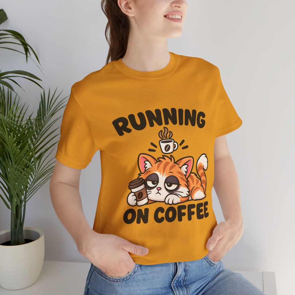 Running on Coffee Cat T-Shirt — Cute Lazy Cat Coffee Tee