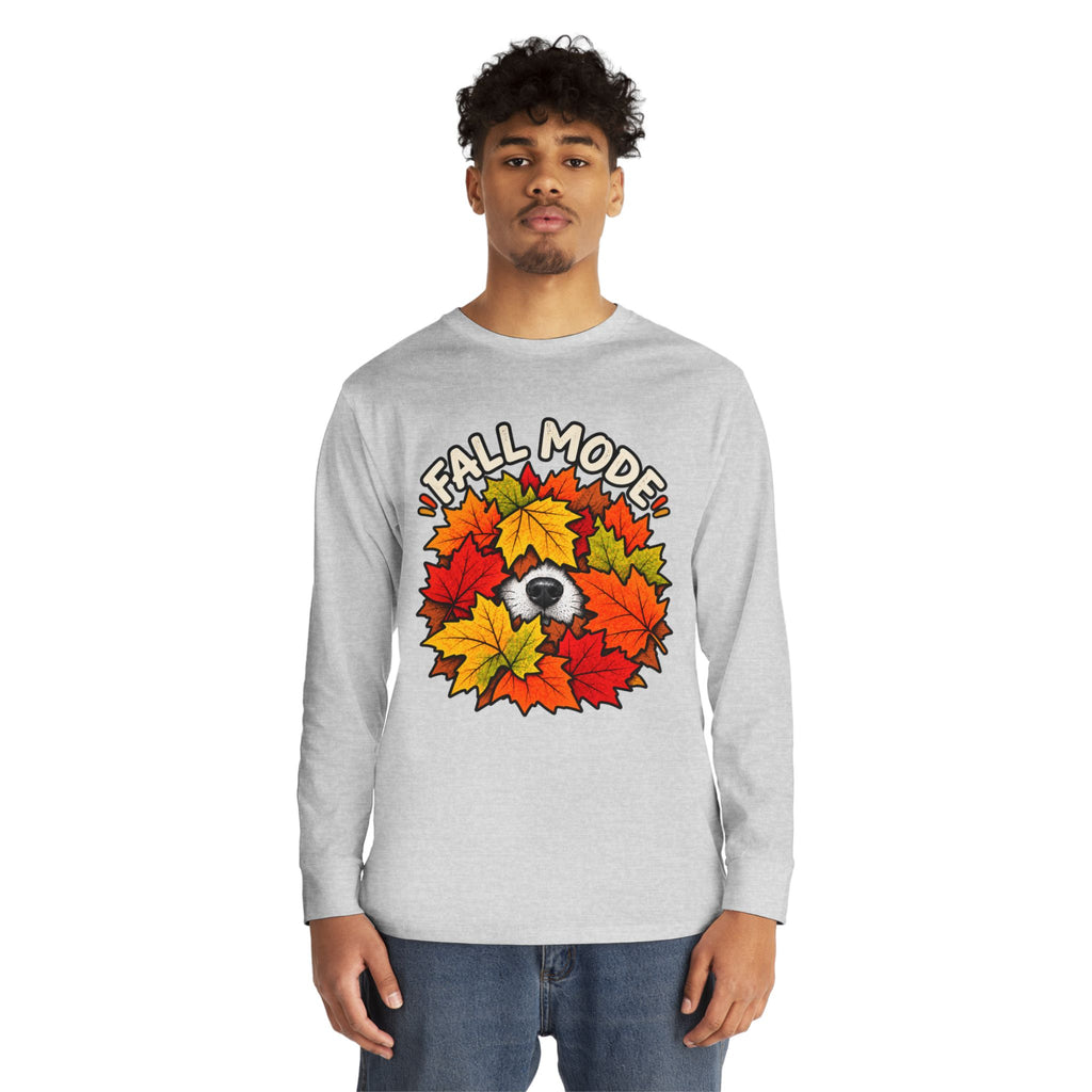 Fall Mode Long Sleeve Tee — Cute Sloth Hidden in Autumn Leaves
