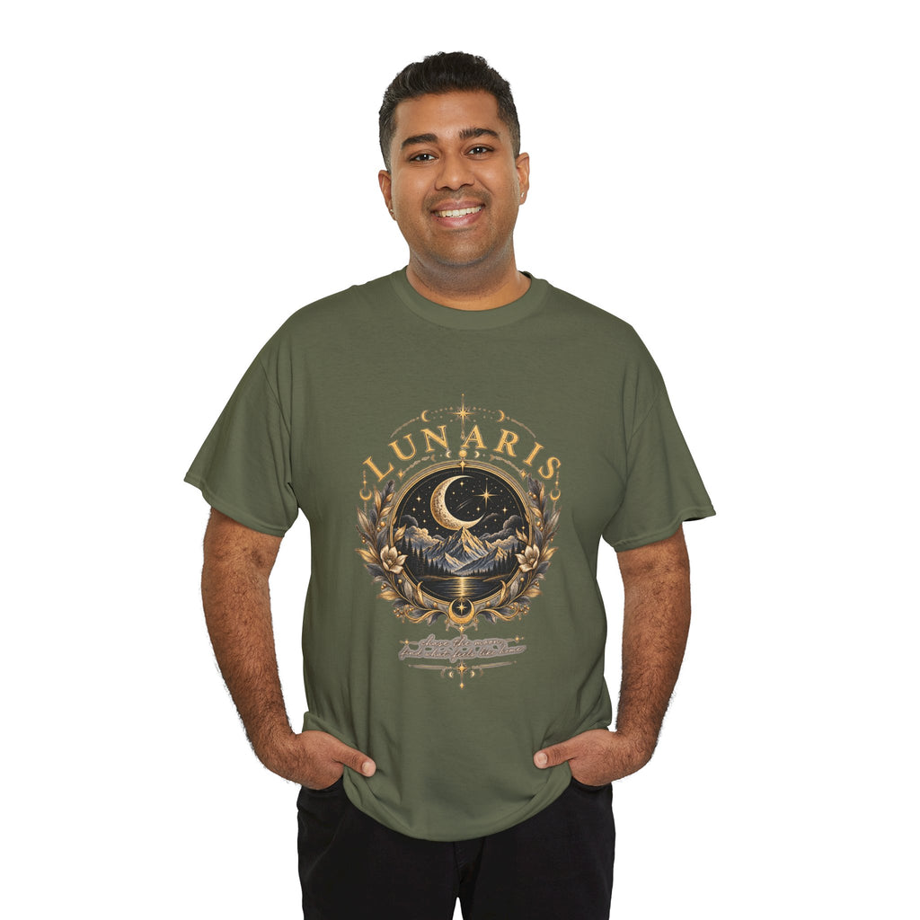 Lunaris Crescent Moon Mountain T‑Shirt — Vintage Celestial Graphic Tee