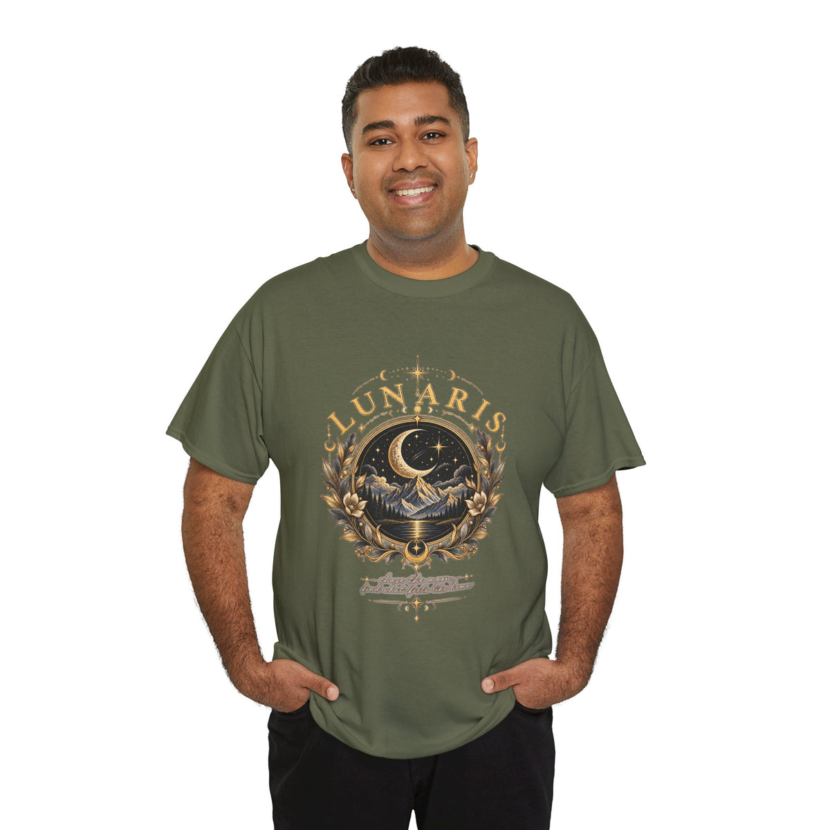 Lunaris Crescent Moon Mountain T‑Shirt — Vintage Celestial Graphic Tee