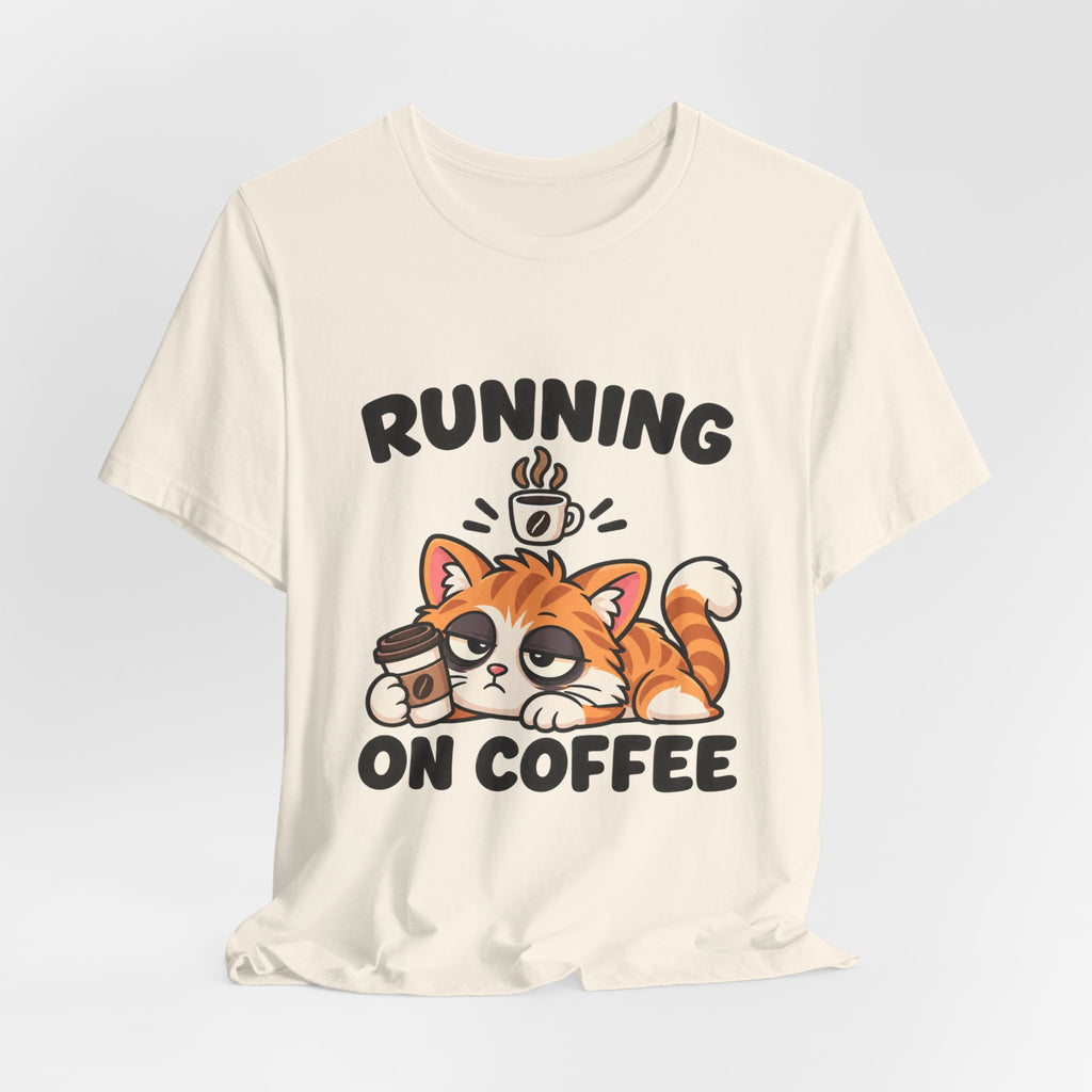 Running on Coffee Cat T-Shirt — Cute Lazy Cat Coffee Tee