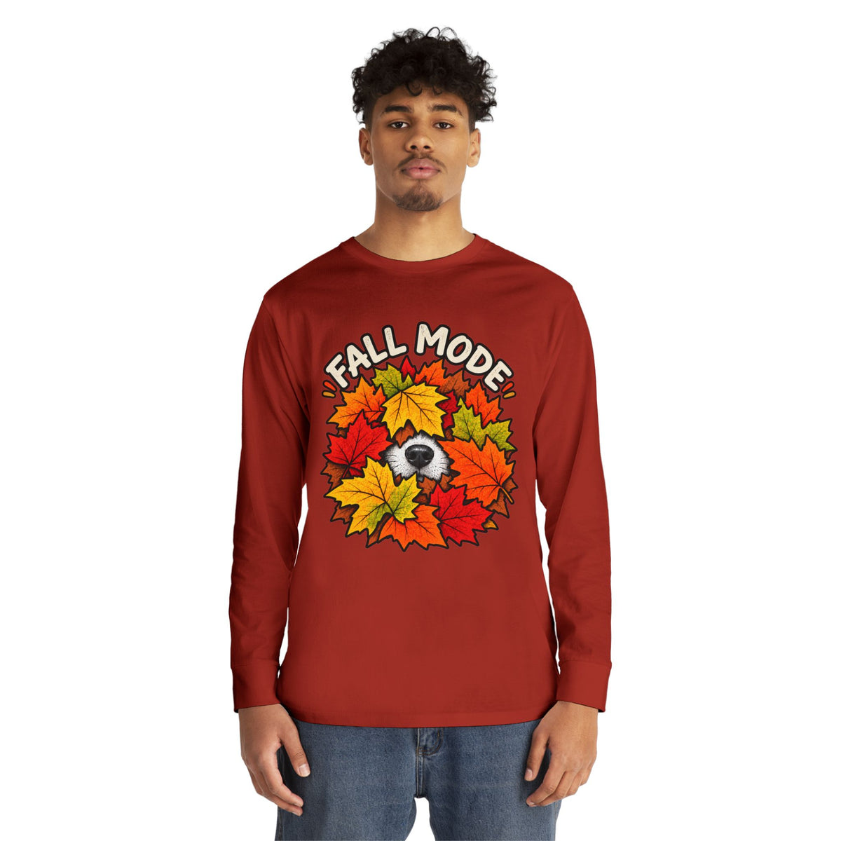 Fall Mode Long Sleeve Tee — Cute Sloth Hidden in Autumn Leaves