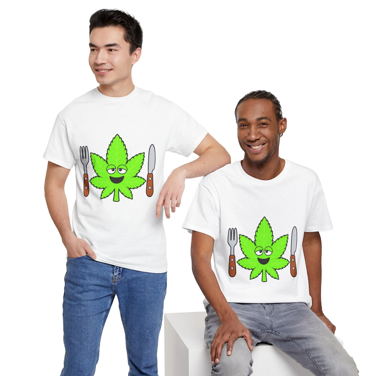 Cannabis Dinner Tee — Funny Stoned Leaf with Fork & Knife Shirt