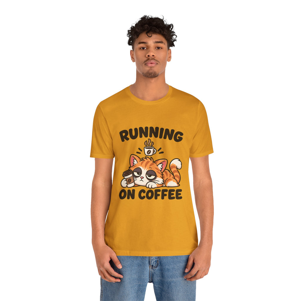 Running on Coffee Cat T-Shirt — Cute Lazy Cat Coffee Tee
