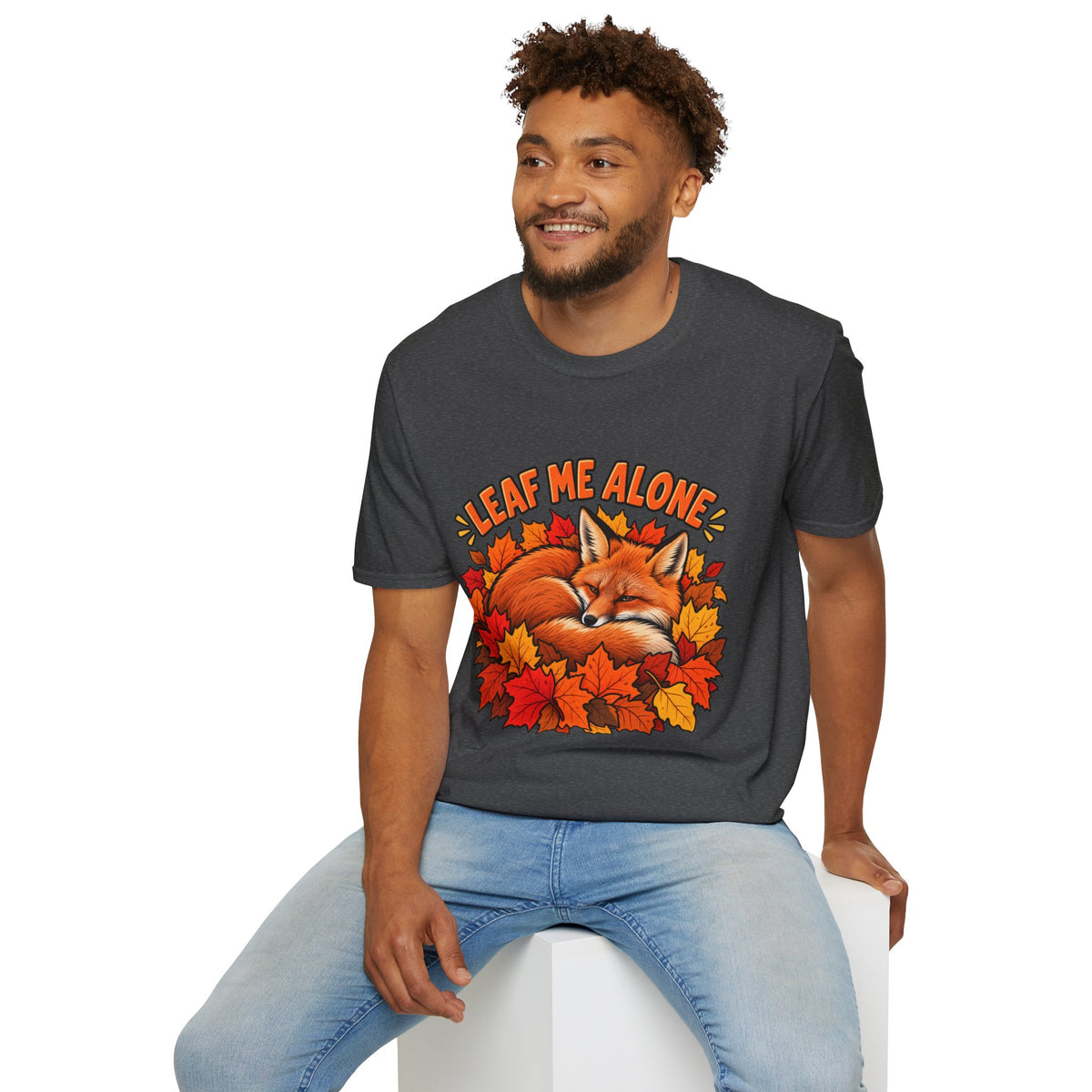 T-Shirt — "Leaf Me Alone" Sleeping Fox Autumn Tee