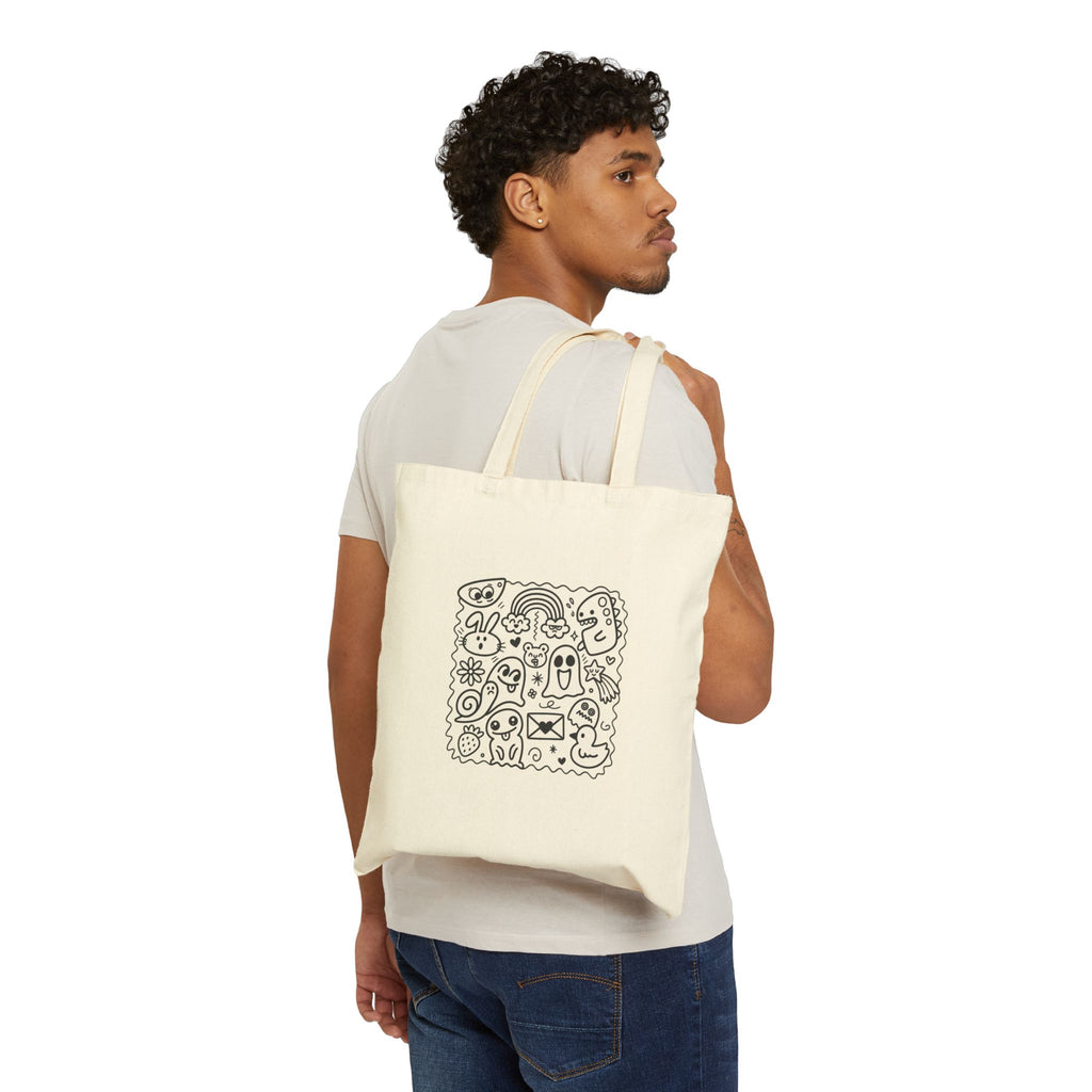 Doodle Patch Cotton Tote Bag – Cute Black Line Art Canvas Shopper