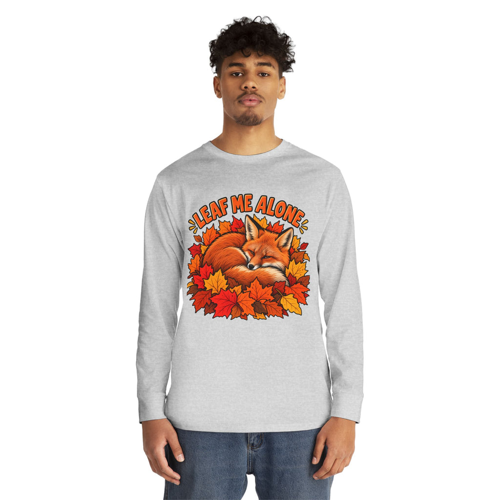 Cute Fox "Leaf Me Alone" Long Sleeve Tee — Autumn Leaves Cozy Shirt