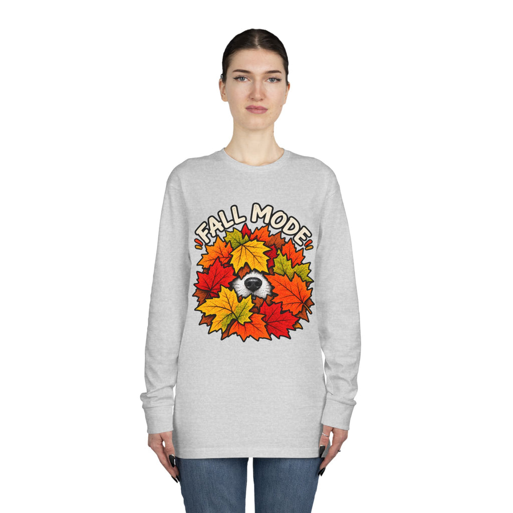Fall Mode Long Sleeve Tee — Cute Sloth Hidden in Autumn Leaves