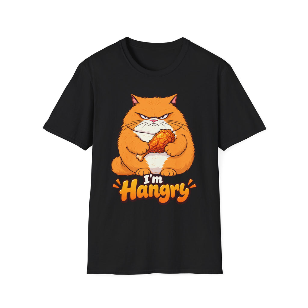 Hangry Cat T-Shirt — Funny Orange Cat Holding Fried Chicken "I'm Hangry" Tee