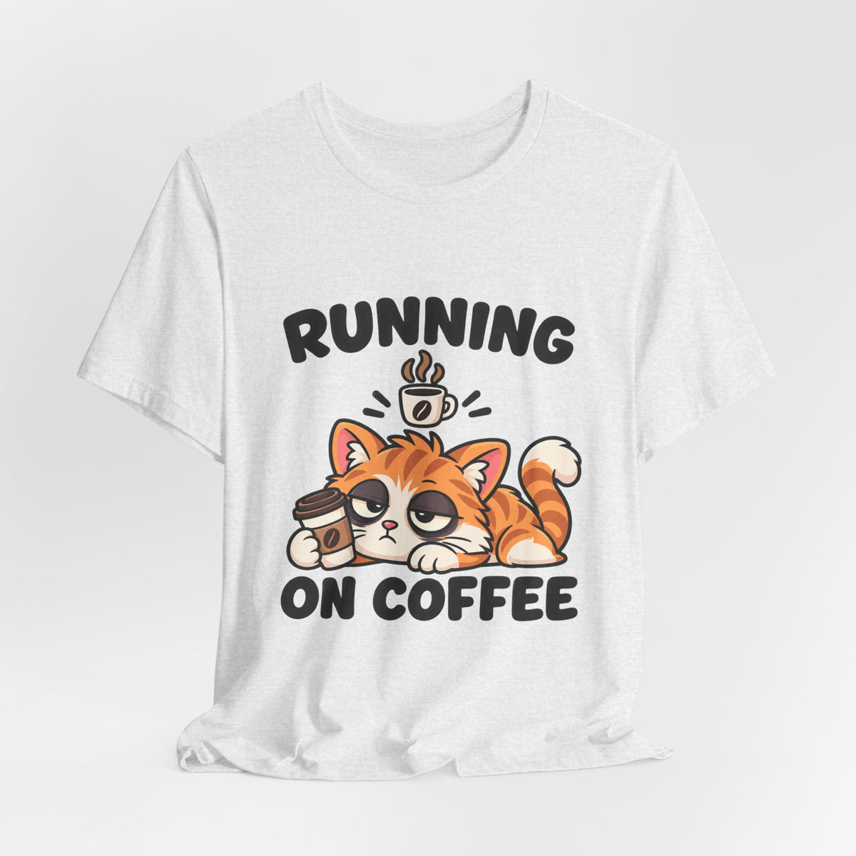 Running on Coffee Cat T-Shirt — Cute Lazy Cat Coffee Tee