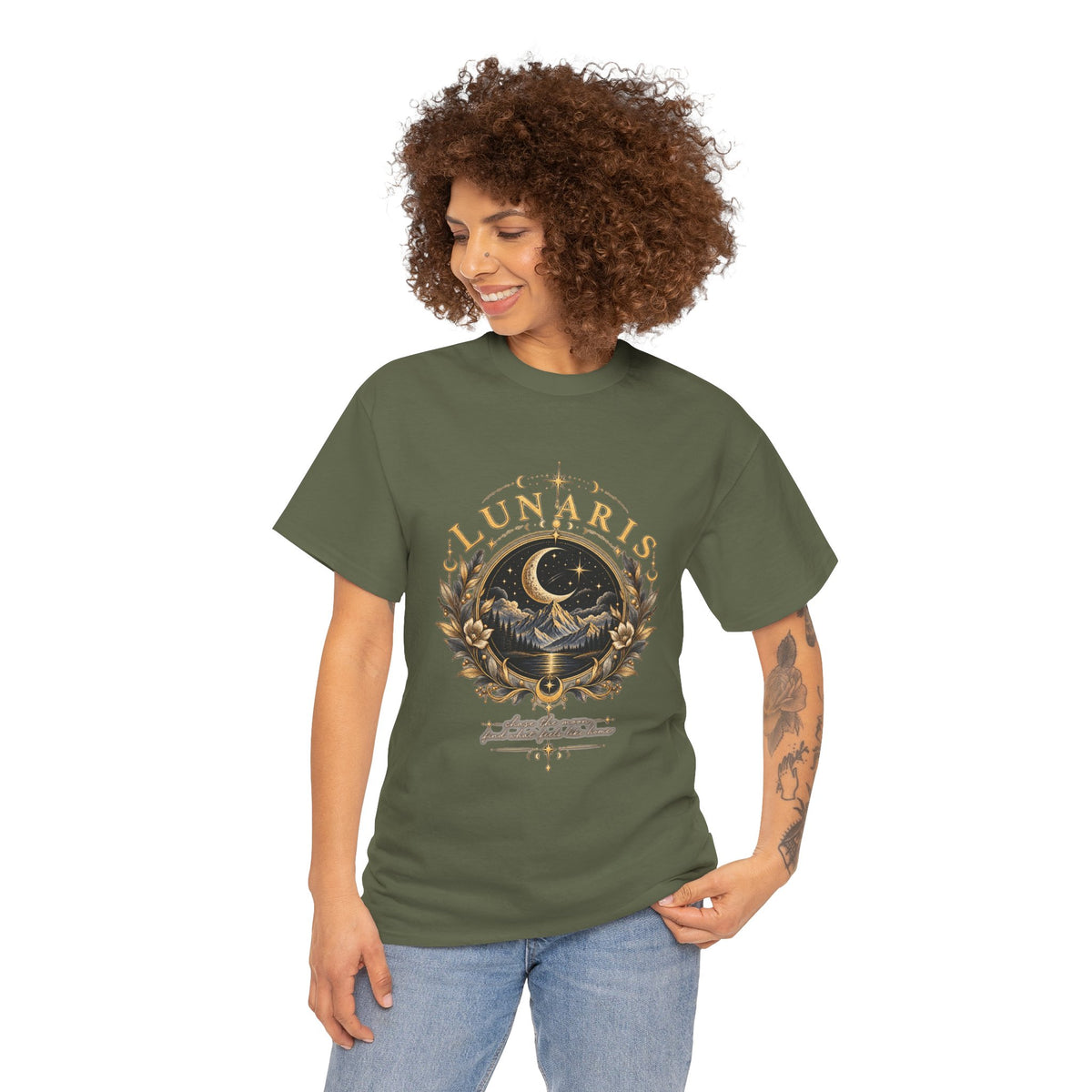 Lunaris Crescent Moon Mountain T‑Shirt — Vintage Celestial Graphic Tee