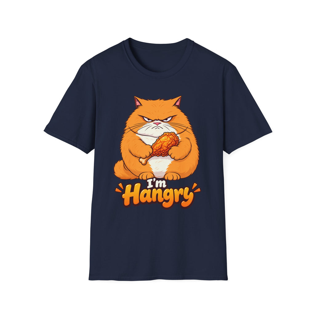 Hangry Cat T-Shirt — Funny Orange Cat Holding Fried Chicken "I'm Hangry" Tee