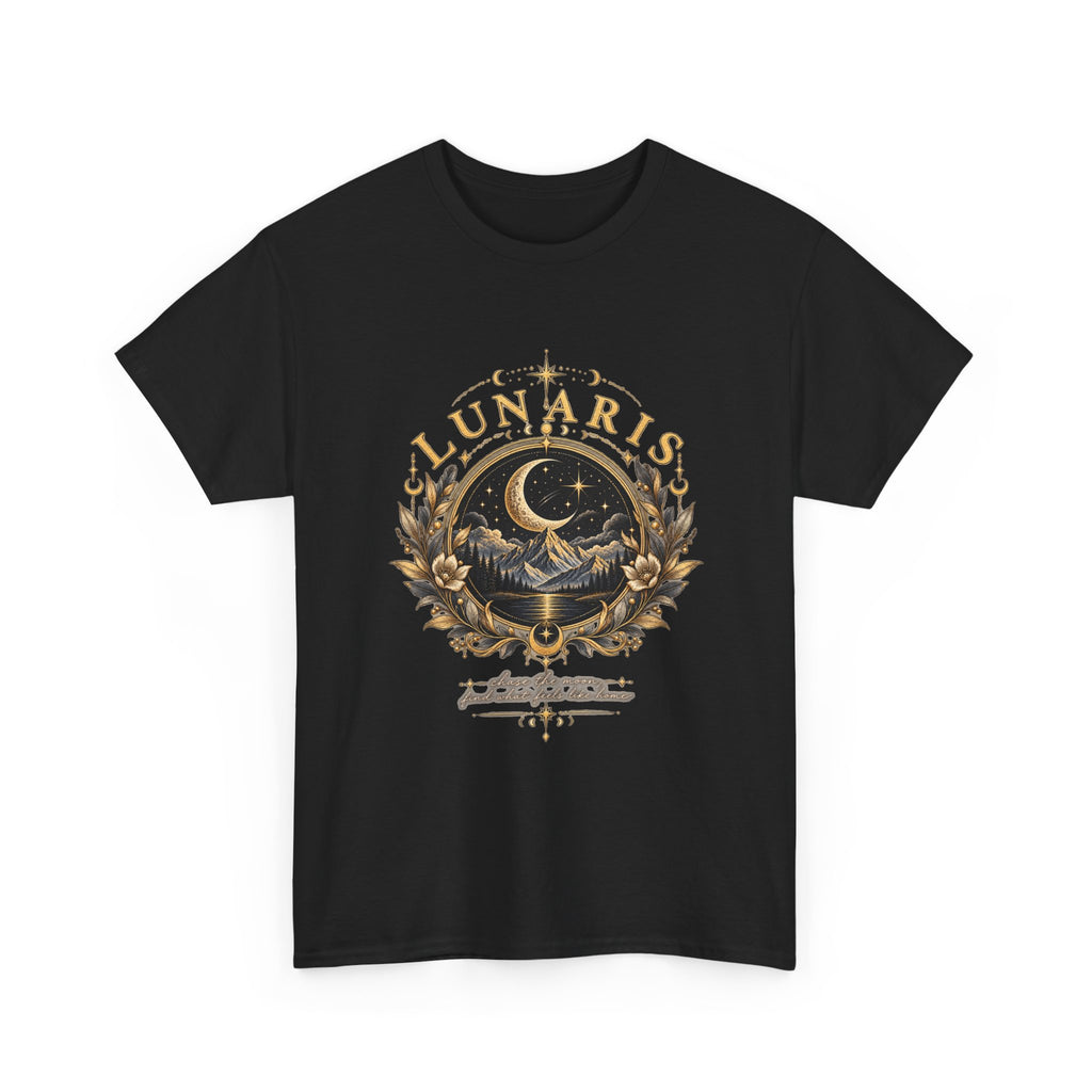Lunaris Crescent Moon Mountain T‑Shirt — Vintage Celestial Graphic Tee