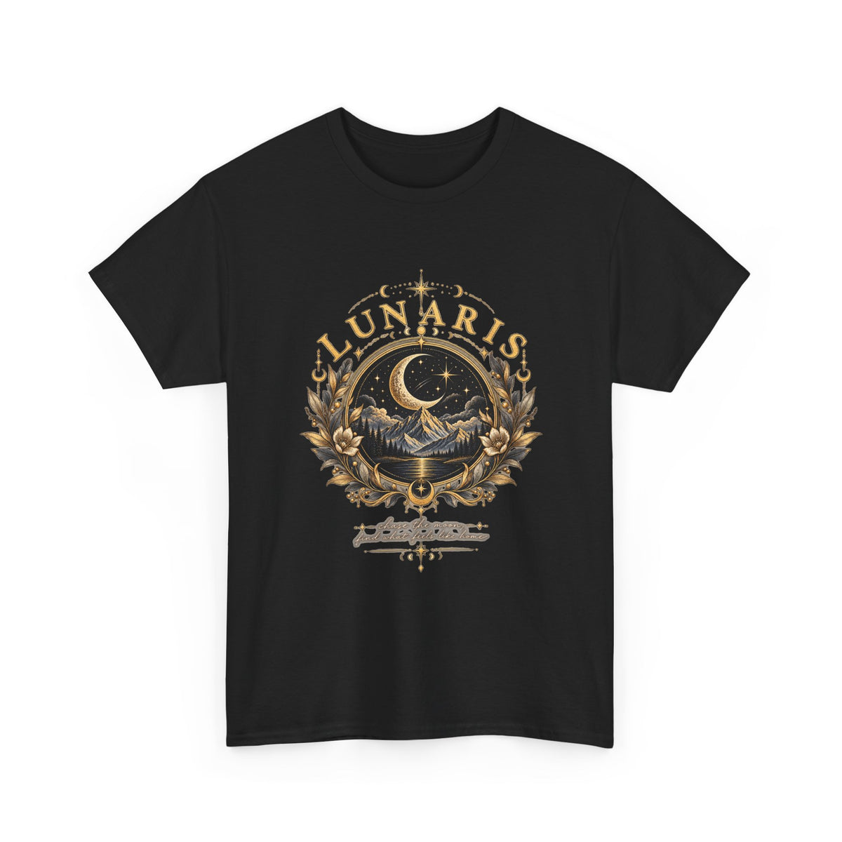 Lunaris Crescent Moon Mountain T‑Shirt — Vintage Celestial Graphic Tee