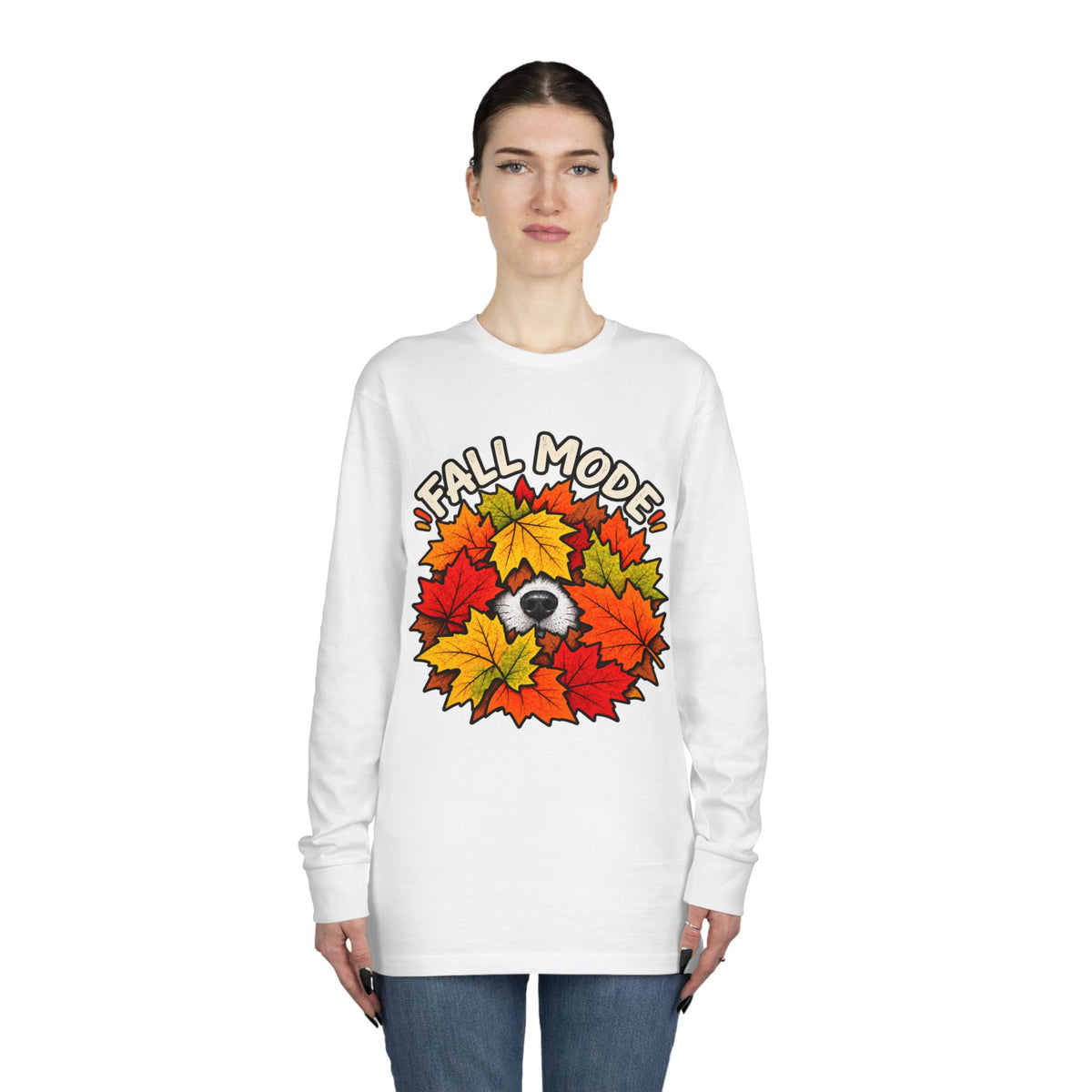 Fall Mode Long Sleeve Tee — Cute Sloth Hidden in Autumn Leaves
