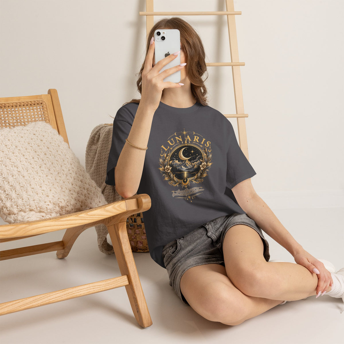 Lunaris Crescent Moon Mountain T‑Shirt — Vintage Celestial Graphic Tee