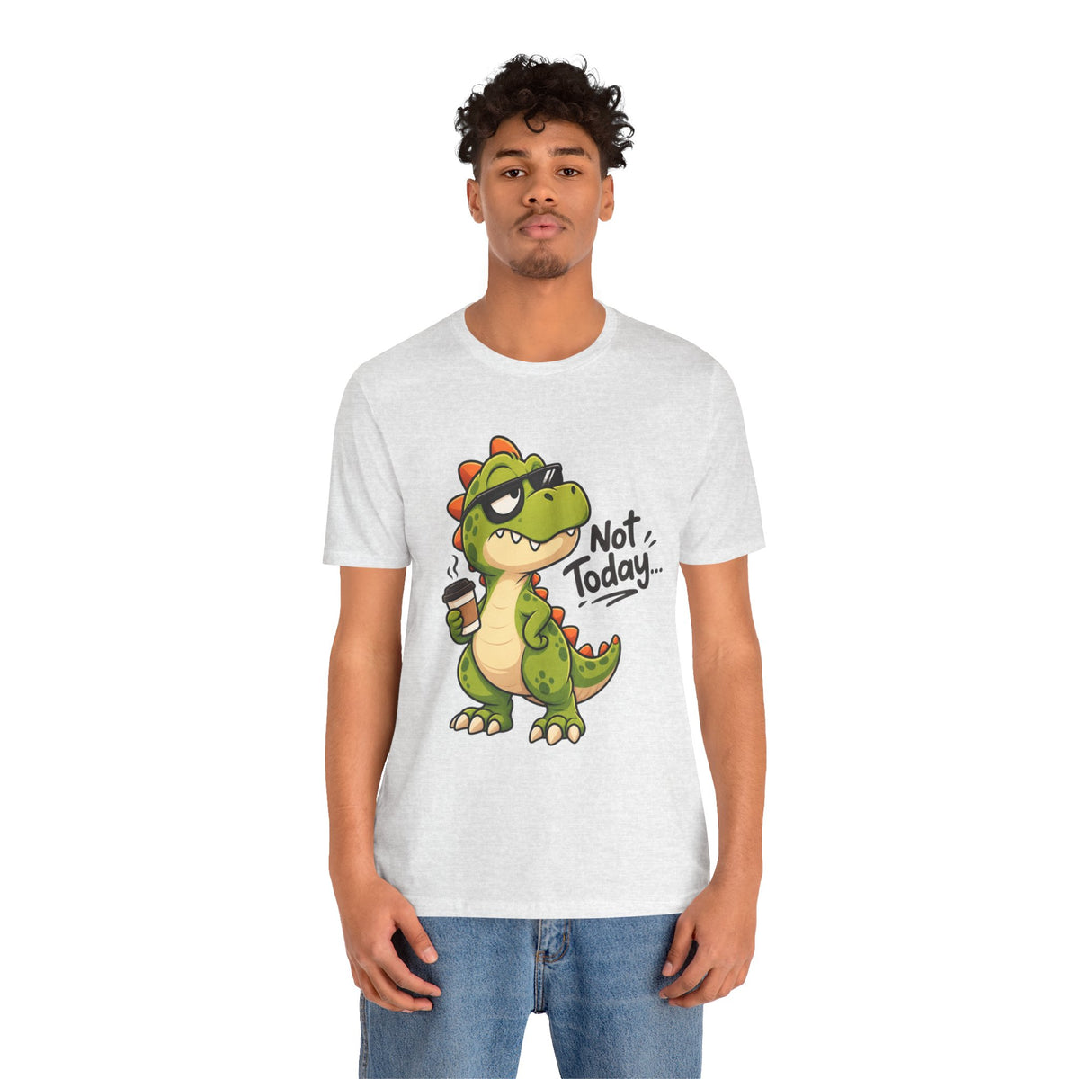 Not Today Dinosaur T‑Shirt — Funny Coffee Dino Graphic Tee