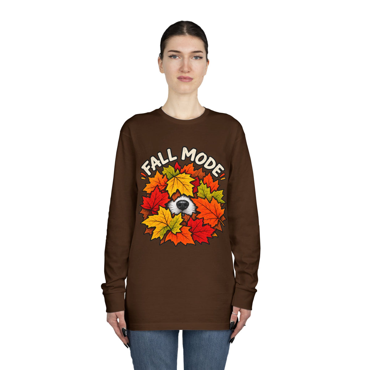 Fall Mode Long Sleeve Tee — Cute Sloth Hidden in Autumn Leaves