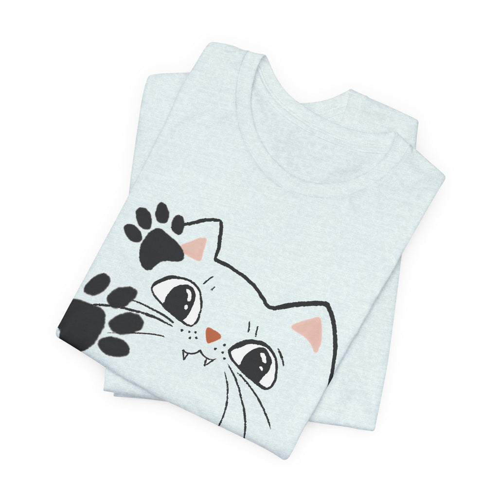 Cute Cat Paw Heart T-Shirt — Whimsical Kitty Face Tee for Cat Lovers