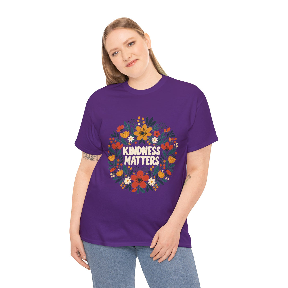 Floral Kindness Tee — 'Kindness Matters' Wreath Cotton T-Shirt