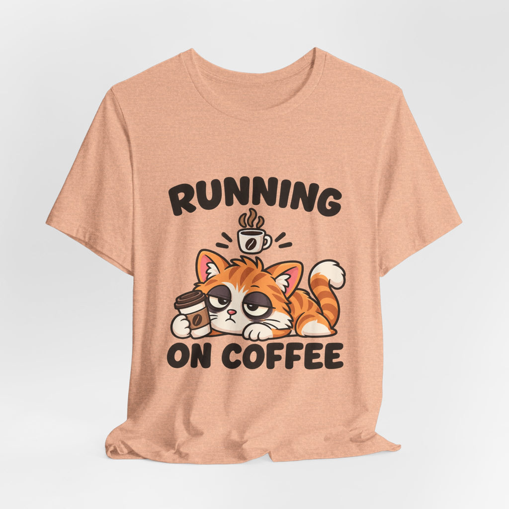 Running on Coffee Cat T-Shirt — Cute Lazy Cat Coffee Tee
