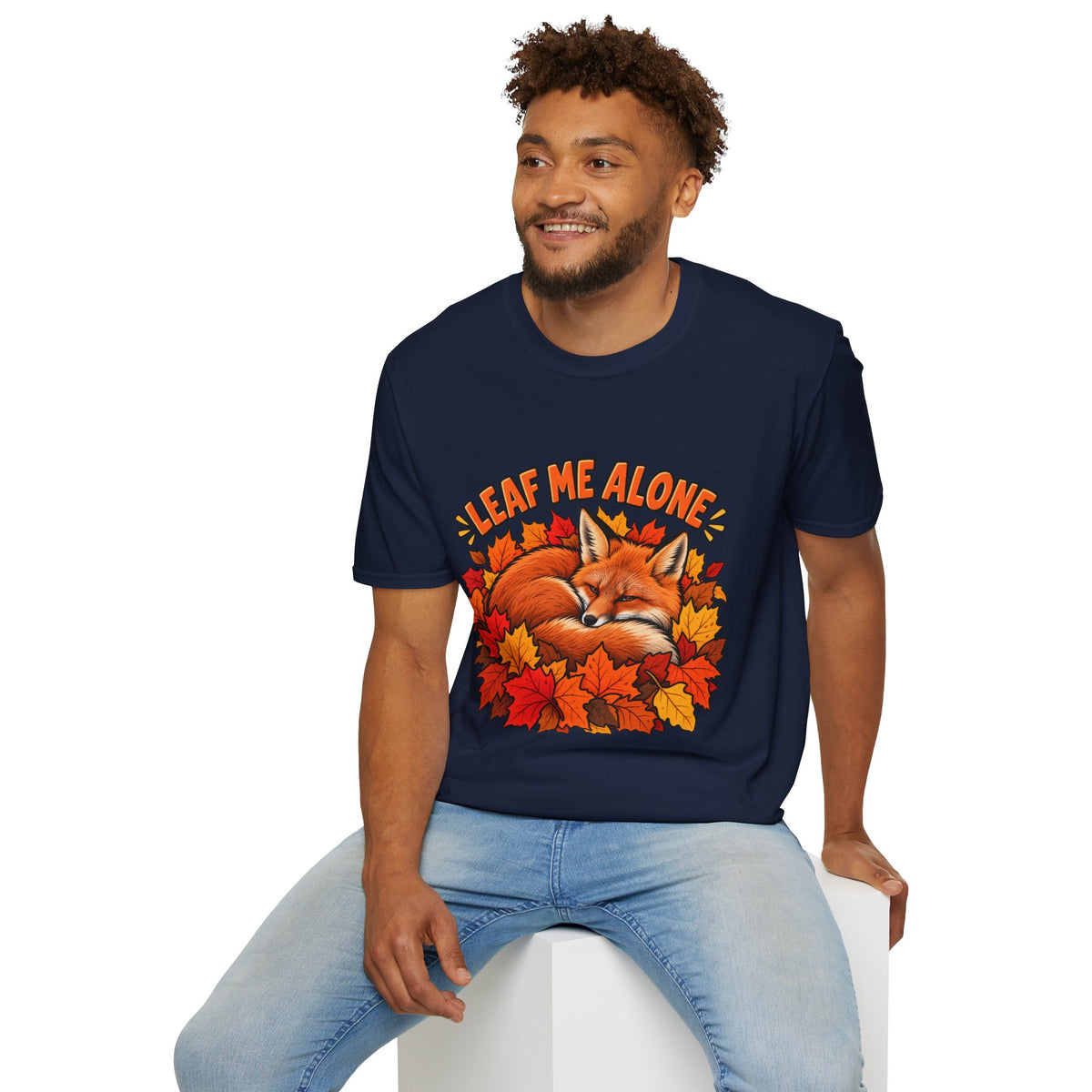 T-Shirt — "Leaf Me Alone" Sleeping Fox Autumn Tee