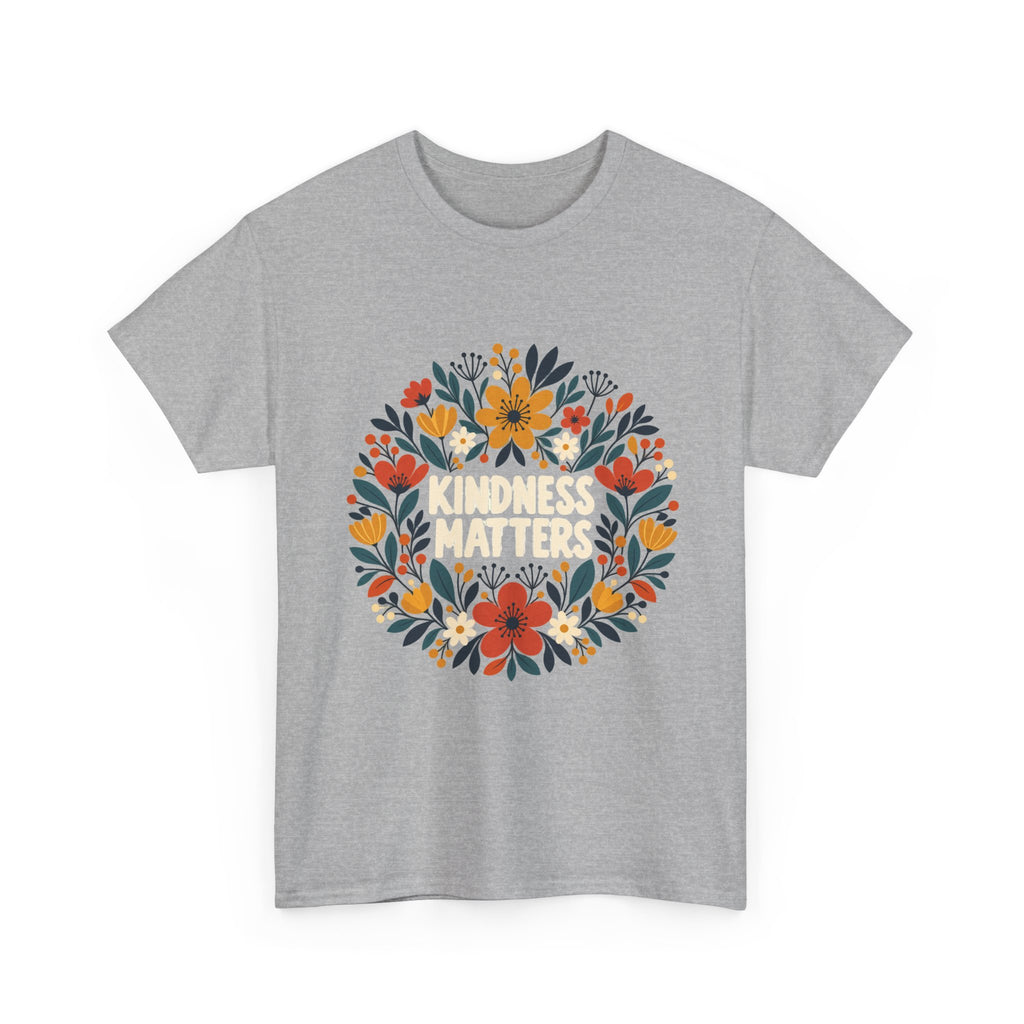 Floral Kindness Tee — 'Kindness Matters' Wreath Cotton T-Shirt