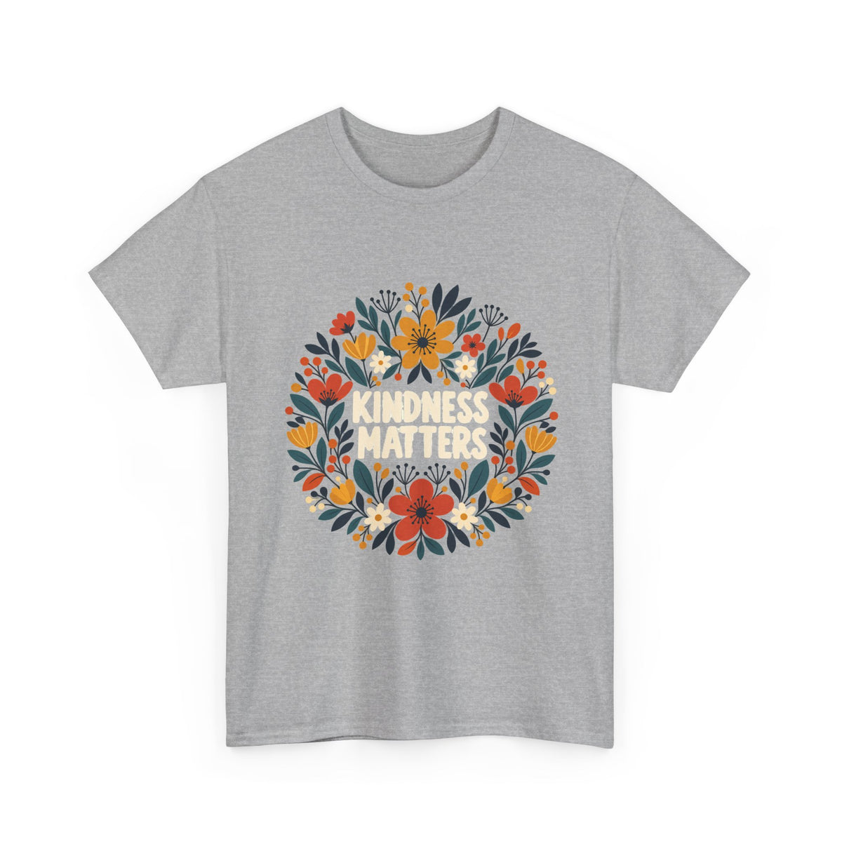 Floral Kindness Tee — 'Kindness Matters' Wreath Cotton T-Shirt