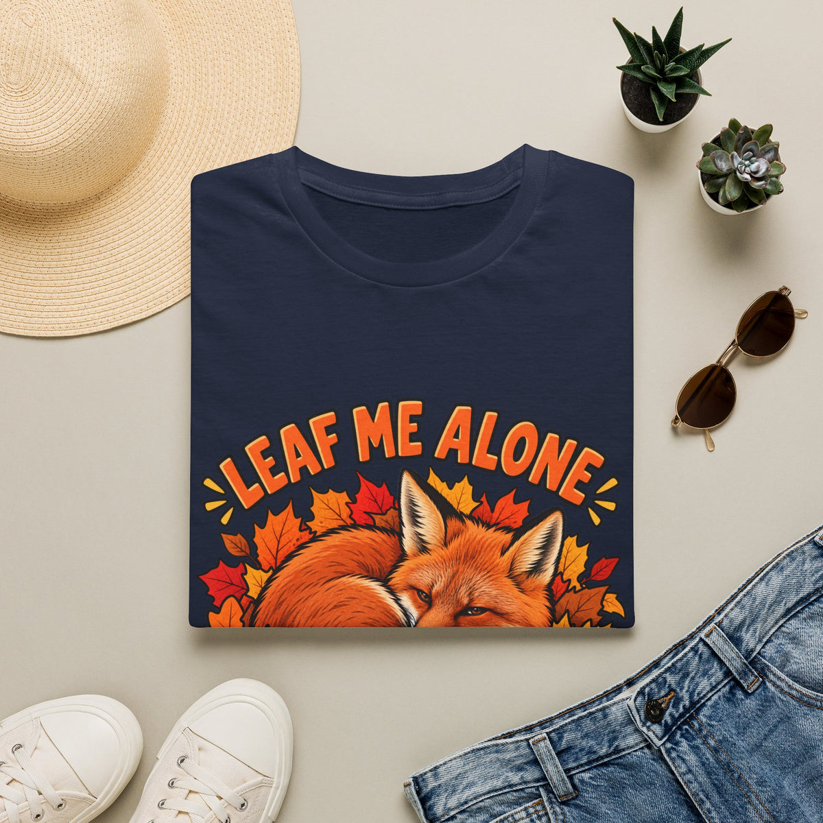 T-Shirt — "Leaf Me Alone" Sleeping Fox Autumn Tee