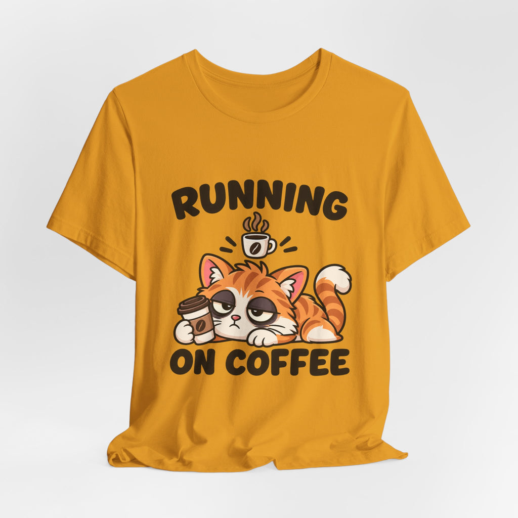 Running on Coffee Cat T-Shirt — Cute Lazy Cat Coffee Tee