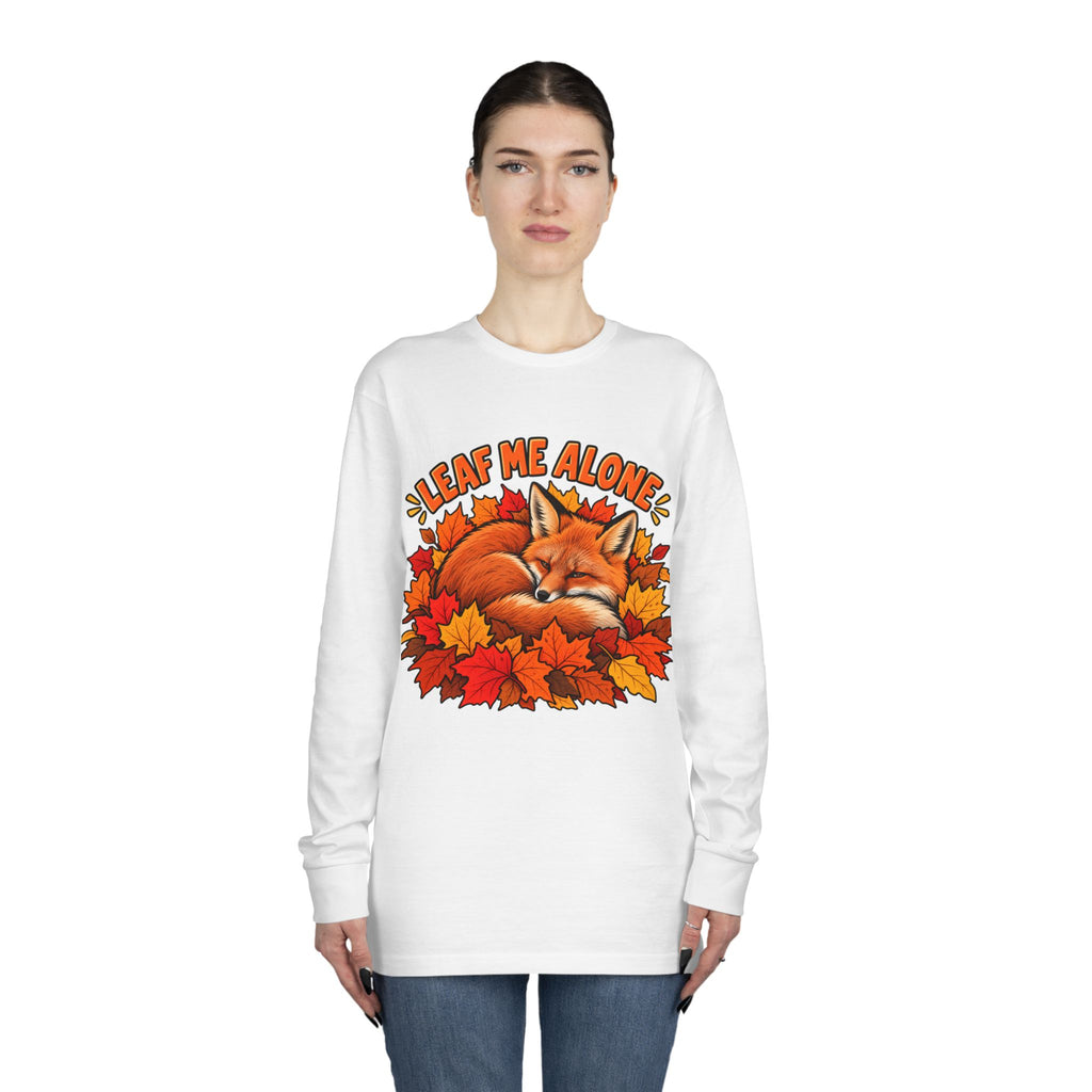 Cute Fox "Leaf Me Alone" Long Sleeve Tee — Autumn Leaves Cozy Shirt