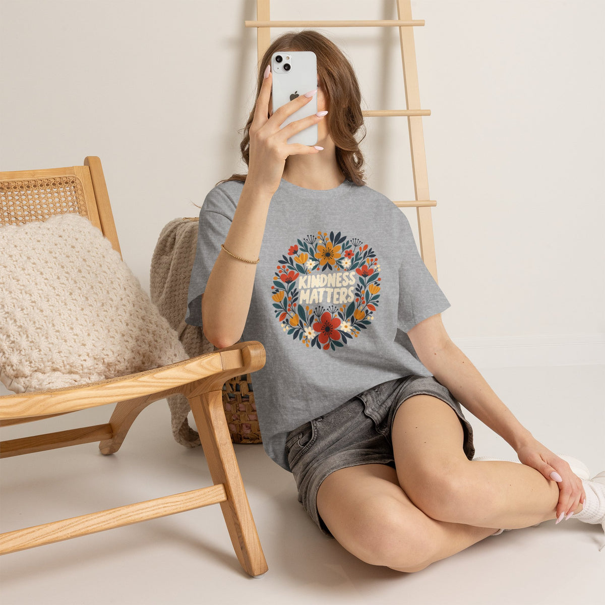 Floral Kindness Tee — 'Kindness Matters' Wreath Cotton T-Shirt