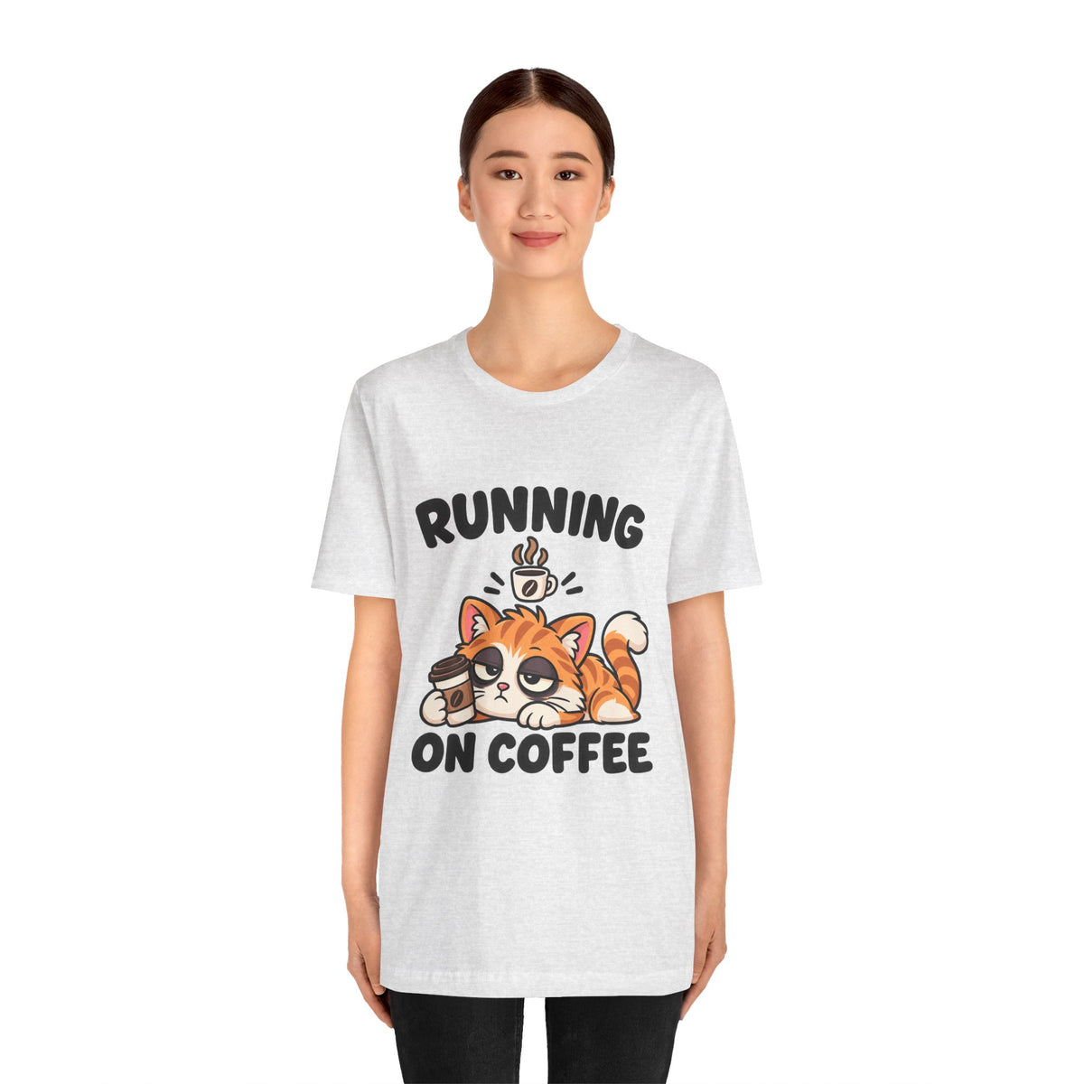 Running on Coffee Cat T-Shirt — Cute Lazy Cat Coffee Tee