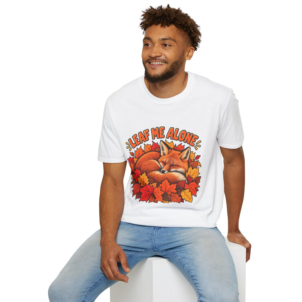 T-Shirt — "Leaf Me Alone" Sleeping Fox Autumn Tee