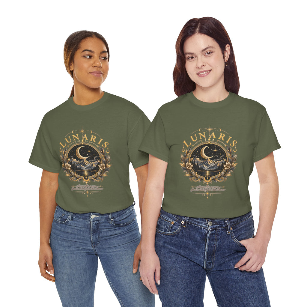 Lunaris Crescent Moon Mountain T‑Shirt — Vintage Celestial Graphic Tee