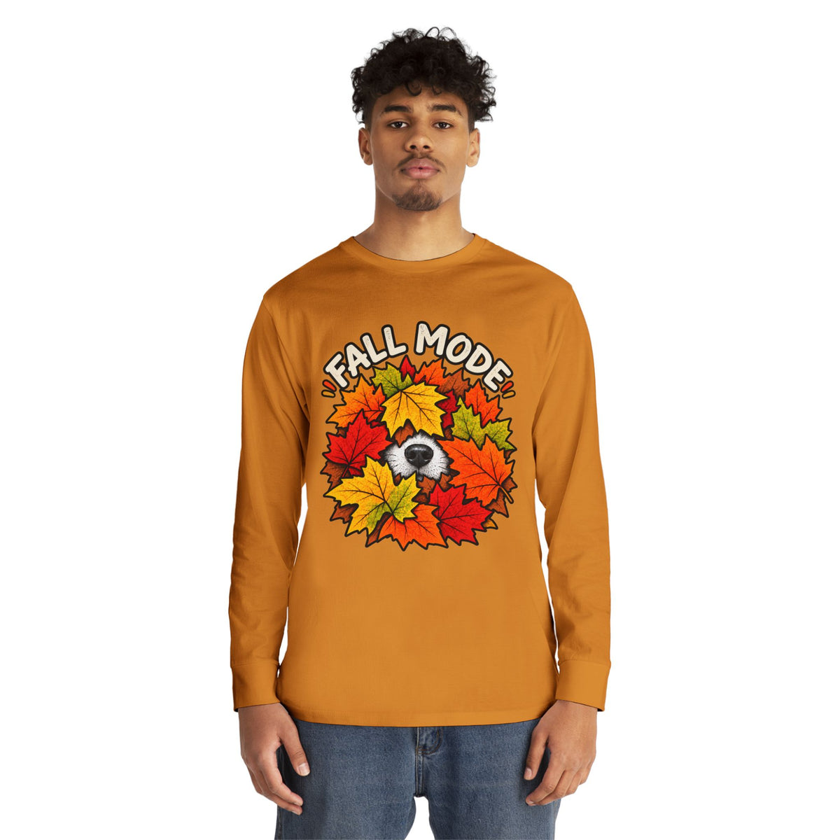 Fall Mode Long Sleeve Tee — Cute Sloth Hidden in Autumn Leaves