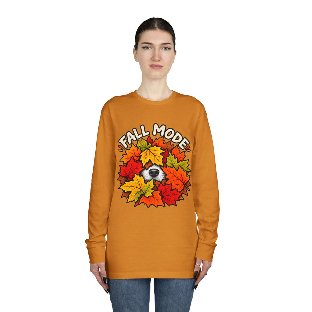 Fall Mode Long Sleeve Tee — Cute Sloth Hidden in Autumn Leaves