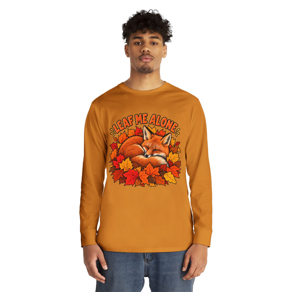 Cute Fox "Leaf Me Alone" Long Sleeve Tee — Autumn Leaves Cozy Shirt