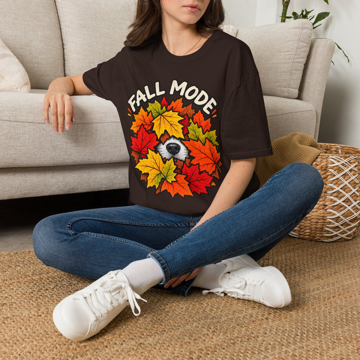 Fall Mode T-Shirt — Cute Bear Hidden in Autumn Leaves